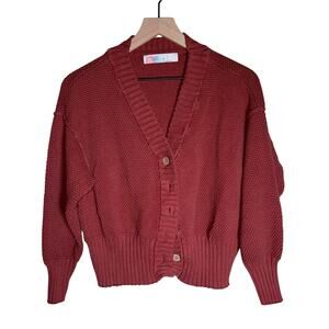 FREE PEOPLE BEACH cozy waffle knit cropped wood button cardigan XS